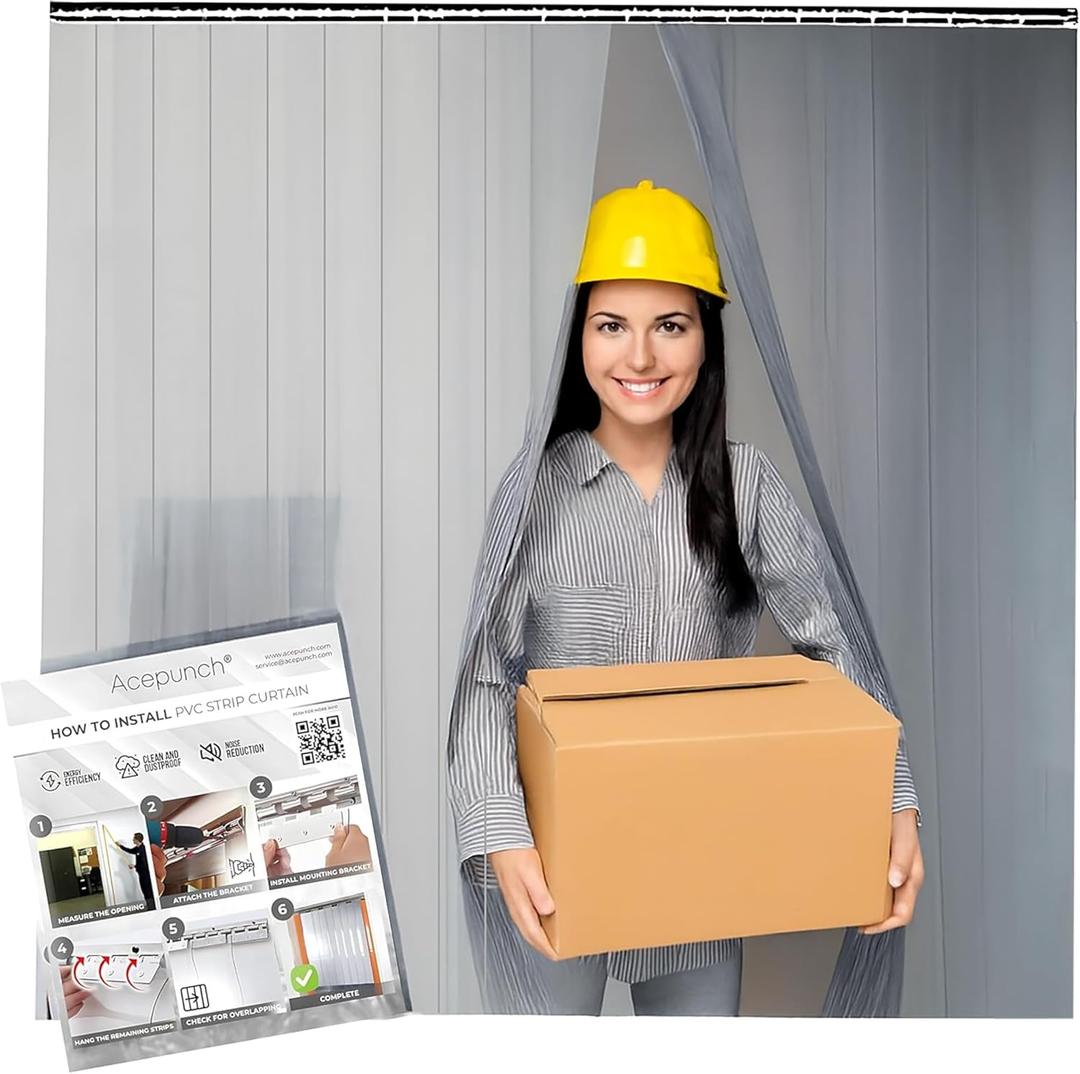 Clear PVC Smooth Plastic Strip Door Curtain Kit Standard 36x80 '' Waterproof Commercial Walk in Freezers Warehouse Garage Hurricane Shutters Gate Overlap Clean Room Heavy Duty Vinyl AP1173