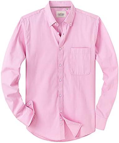 Alimens & Gentle Mens Solid Oxford Shirt Long Sleeve Dress Shirt Work Casual Button Down Shirts with Pocket, Size XL