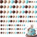 Hotop 168 Pcs Ball Cake Toppers Mini Balloons Foam Balls Cake Topper DIY for Bear Birthday Party Baby Shower Wedding Anniversary Decoration(Blue,Brown,Beige)