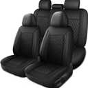 HChengkikz Leather Car Seat Covers, Breathable and Waterproof Seat Cover Full Set, PU Premium Universal Fit Automotive Airbag Compatible for Cars Sedans SUVs Vans and Trucks (Full Seat, Black, N1)
