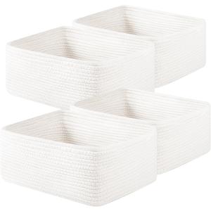 OIAHOMY 4 Pack 14.17 * 11.02 * 6.3IN Storage Baskets for Organizing Shelves, Woven Rope Baskets for Organizing Books, Clothes, Decorative Basket for Living Room, Nursery, Bedroom, Gift Basket, White
