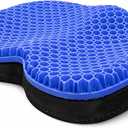 Blue Gel TPU Seat Cushion Large Contoured Honeycomb Cooling Gel Cushion for Long Sitting, Pressure Relief for Tailbone & Sciatica, Non-Slip Washable Cover 18.89 x 14.96 in