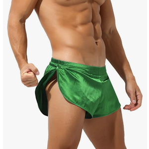 Rexcyril Men's Boxer Jockstrap Sexy Underwear, Silky Satin Split Side Gym Running Active Shorts, Size: XL