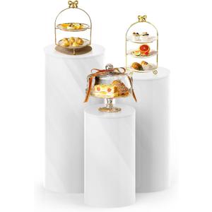 Sedeke 3PC Cylinder Pedestal for Party, Large White Cake Stand, Pedestal Display Plinth Pillars for Wedding Ceremony Birthday Party Art Decor--35.4''(L),29.5''(M),23.6''(S)
