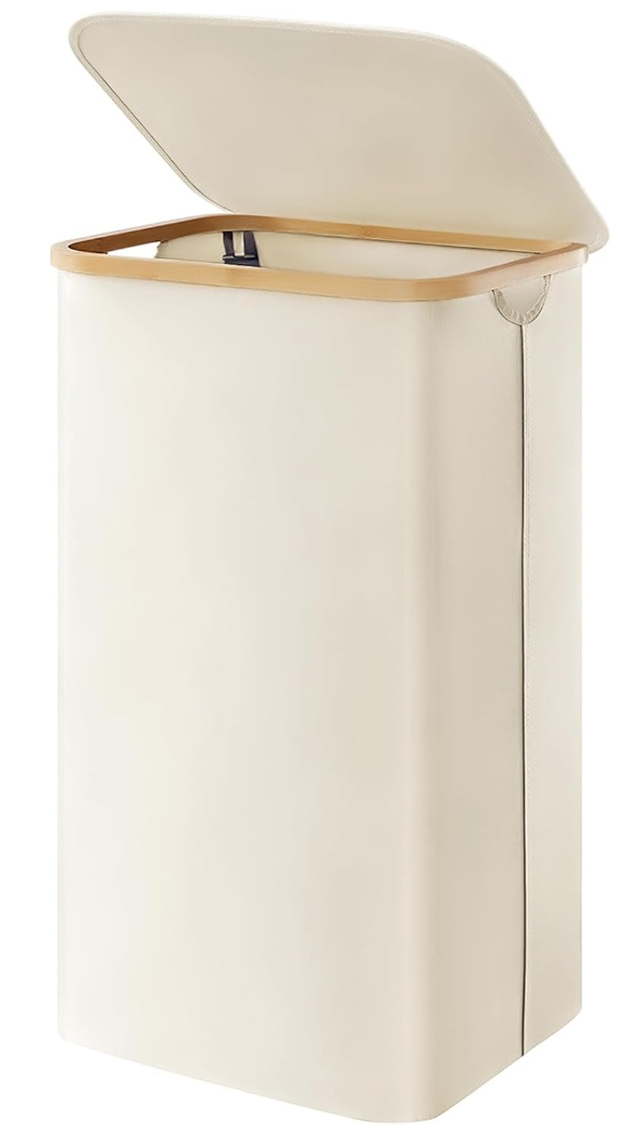 Lifewit 100L Laundry Basket with Lid, Clothes Hampers for Laundry with Bamboo Handles, Large Foldable Laundry Hamper for Bedroom, Bathroom, Dorm, Laundry Room, White