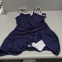 Zilcremo One Piece Swimdress Swimsuits for Women Tummy Control Swim Dresses Skirt Bathing Suit Color Block Ribbed Swimwear (Large, Navy)