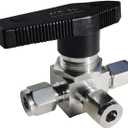 Stainless steel 3 way ball valve T port 1/4"" OD Compression Ferrule tube 360 Handle Panel Mount,Water Oil Gas