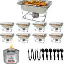 9 Pack - Disposable Chafing Dish Buffet Set (57 PCS)  Catering Food Warmers with 9 x Half Size Aluminum Pans, Foil Lids, Foldable Racks, Utensils & Fuel Cans - Perfect for Parties, Weddings & Events