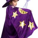 Kids Wizard Witch Cloak With Hat And Wand, Halloween Boys and Girls Cape Costume Props for Cosplay Party Fancy Dress (3pcs Witch Set - Purple)
