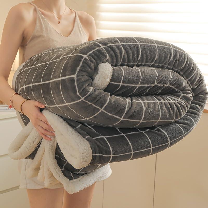 Sherpa Fleece Throw Blanket for Couch - Thick and Warm Bed Blanket Dual Sided,Soft Fuzzy Plush Throw Blanket,Twin Size 60x80 Inches (Checkered Light Grey)