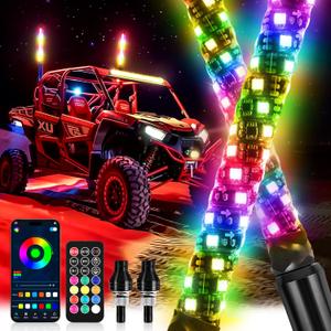 DREAMOTOR Whip Lights, 2Pcs 1FT Spiral RGB LED Whip Lights for Side by Side with Wireless Remote and APP Control, RGB Chasing Lighted Antenna Whips for UTV ATV Truck Polaris Dune Buggy RZR Can-Am