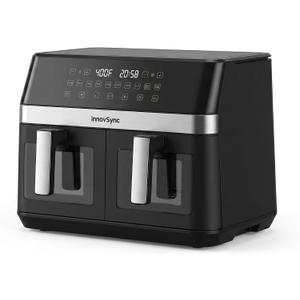 12QT Large Dual Air Fryer, 10-in-1 Double Zone Airfryer, 60° Easy-Panel with Full Touchscreen, 2 Dishes at Once, Black