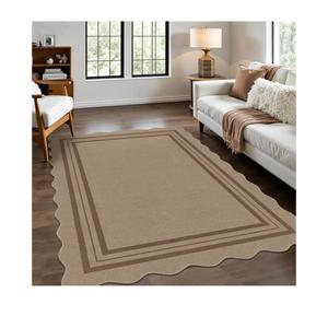Modern Easy Jute 5x3 Outdoor Patio Rug, Washable Indoor Brown Kitchen Rugs Farmhouse Neutral Non Slip Area Rug for Living Room Backyard Bedroom, Brown Geometric