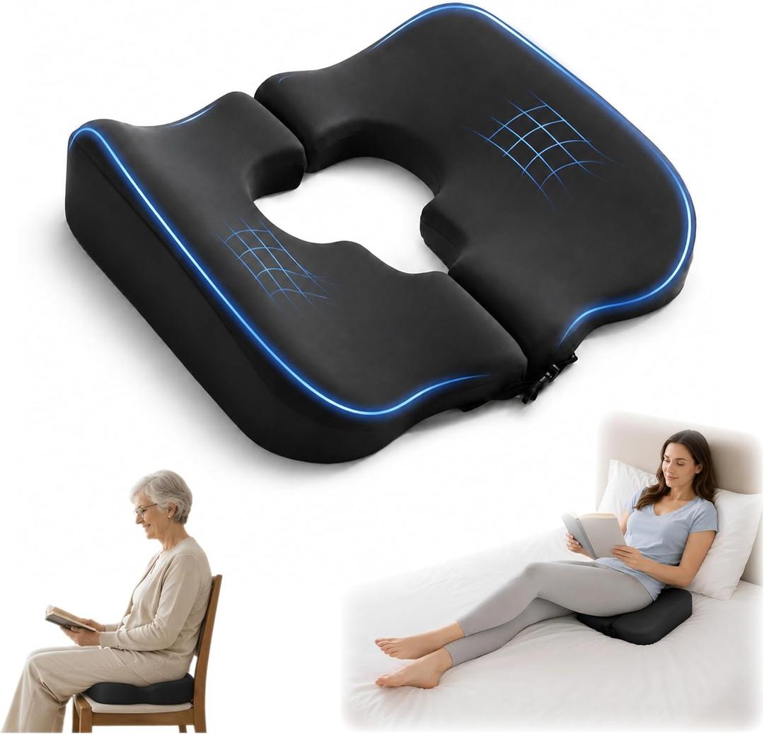 Bedsore Cushion, Memory Foam Pressure Relief Pillow for Bedridden Patients, Wheelchair Cushion for Pressure Ulcer Prevention, Tailbone Pain Relief, Post Surgery Recovery (Black)