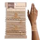 10 Boho Bracelets, Braided & Stretch Hair Ties for Thick/Thin Hair, 5 Styles, Light Coffee Colors - No Damage Ponytail Holders