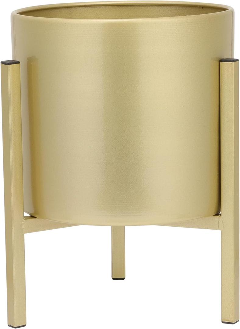 GANAZONO Gold Plant Stand Flower Pots Indoor Metal Plant Pot with Iron Stand Modern Round Decorative Flower Pot Indoor Planter Holder Gardening Pots Lawn Decoration Planters