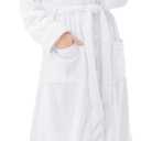 COOVA Premium Robe for Women  Plush Soft Robe, Fluffy, Warm, Long Fleece Bathrobe (Large, Hooded White)