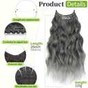 KooKaStyle Invisible Wire Hair Extensions with Transparent Headband Adjustable Size 4 Secure Clips Long Wavy Secret Wire Hairpiece 20 Inch Grey/Sliver Mixed for Women