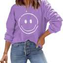 ReachMe Womens Smile Face Sweatshirt Cute Trendy Graphic Sweatshirts Casual Loose Long Sleeve Crewneck Pullover Tops (XXL)