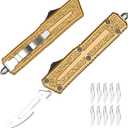 Utility Knife, All-Metal Manual Box Cutter with Quick-Change Stainless Steel Blade,Folding Cutting Tool Set with 10pcs #23 Replacement Blades,GOLD