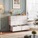 WLIVE 7 Drawer Dresser TV Stand, Dressers for Bedroom, Fabric Storage Tower, Hallway, Entryway, Closets, Sturdy Steel Frame, Wood Top, Easy Pull Handle, White, 11.8"D x 39.4"W x 30.5"H