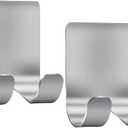 Razor Holder Shaver Hook Hanger Stand(2 Pack)Self Adhesive Stainless Steel Heavy Duty Utility Storage Hook,Shower Hook for Razor,Bathroom Kitchen Organizer for Plug Robe Towel Loofah Bathrobe Coat (Silver)