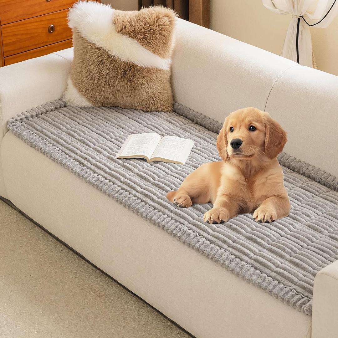 MYSKY HOME Couch Covers for 3 Cushion Sofa Pet Friendly, Couch Cover for Dogs, Sofa Covers for Pets Washable, Soft Non-Slip Sofa Slipcovers Furniture Protector Covers, Light Grey, 27.6" x 70.9"