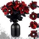 20 Pcs Halloween Red Artificial Flowers Goth Artificial Bloody Roses Floral Bouquet for Halloween Decor (Skull Spider Hand)