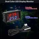 2 Pieces 12V Electronic Temperature Controller Programmable -50 to 110 Degree Celsius Heating/Cooling Thermostat Control Switch Module Ntc Waterproof Sensor Probe Dual Color LED Display Monitor