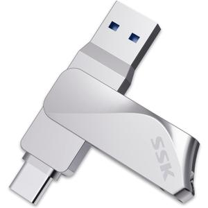 SSK 128GB USB C Flash Drive Dual Drive 2 in 1 OTG USB A 3.2 Gen 1+ Type C Memory Stick Thumb Drive, Thunderbolt Pendrive up to 200MB/s Transfer Speed Photo Stick for Android Phones/Tablets/Mac/Laptop