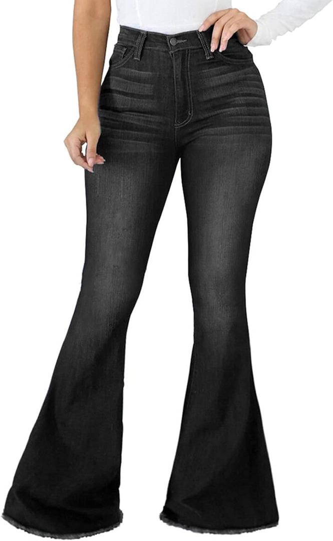 CuteCherry Bell Bottom Jeans for Women Ripped Skinny Bell Bottom Raw Hem Denim Pants (3X-Large, Black-2402)