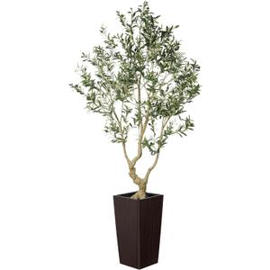 Faux Olive Tree 7ft - Olive Trees Artificial Indoor with Brown Tall and Large Planter - Fake Olive Tree with Natural Wood Trunk and Lifelike Fruits for Home House Office Decor