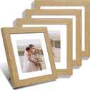 Hongkee 8x8 Picture Frames Set of 4, Made of Glass and Natural Oak Wooden Frame - Display Picture 6x6 with Mat or 8 x 8 Without Mat, 8 by 8 Photo for Wall or Tabletop, 8x8 in