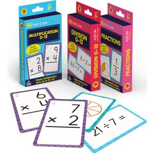 Carson Dellosa Education Division, Fractions, and Multiplication Flash Cards, 3 Sets of Flashcards, Math Games for Kids 8-12, 3rd Grade Mathematics Practice and Up