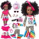 XFEYUE14.5 inch Black Doll and 2 Sets Clothes Accessories, African American Baby Girl Doll Including Glasses, Camera, Bag &Shoes for Kids Girls