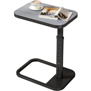 Kitstorack Adjustable Height C-Shaped End Table, 9-Level Side Table with Thickened Metal Rounded Edge, Couch Table Slides Under Sofa or Bed, Eating, Working, TV Tray Table for Small Spaces, Dark Gray
