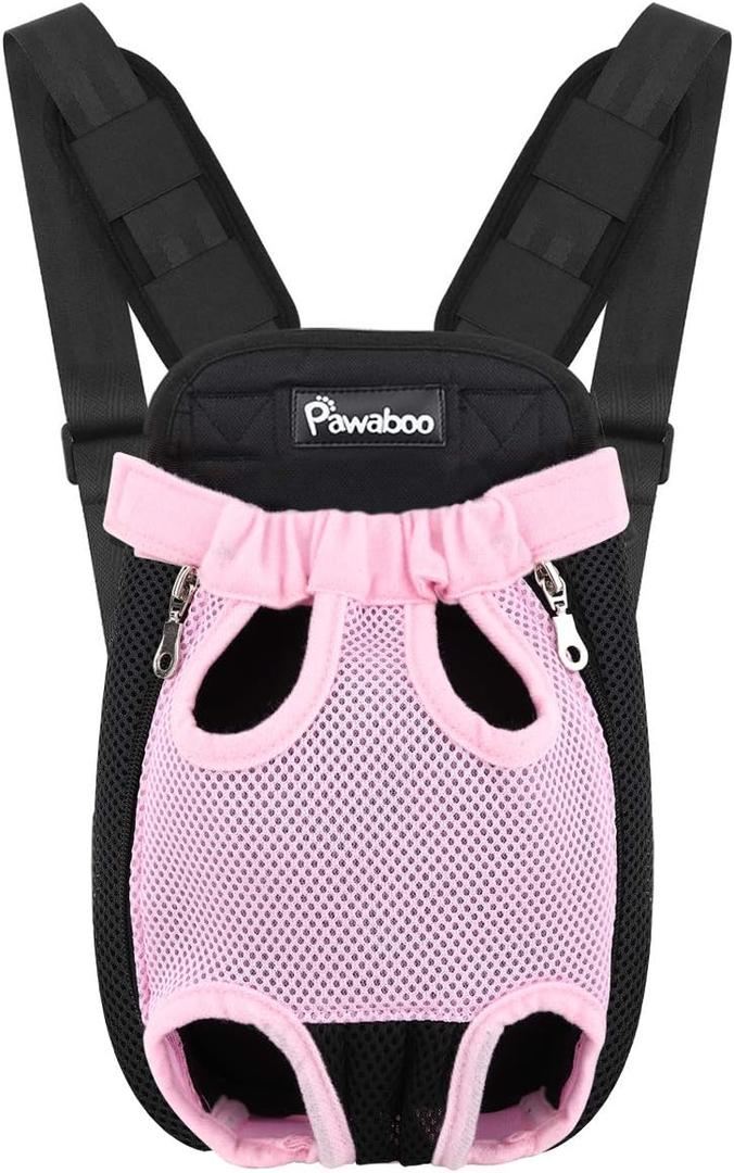 Pawaboo Pet Carrier Backpack, Adjustable Pet Front Cat Dog Carrier Backpack Travel Bag, Legs Out, Easy-Fit for Traveling Hiking Camping for Dogs Cats Puppies, Large, Pink