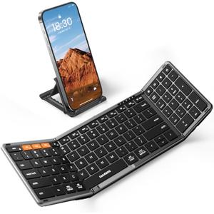 Samsers Foldable Bluetooth Keyboard with Numeric Keypad, Full-Size Wireless Folding PU Leather, Portable Travel for iOS Android Windows Mac OS, Support 3 Device(BT5.1 x 3) (Space Gray)