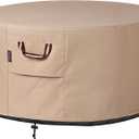 QH.HOME Fire Pit Cover Round-33-36 Inch Heavy Duty 900D Strong Tear-Resistant and UV Resistant and Waterproof and Fading Resistant Material Polyester Firepit Covers Round for Outdoor Fire Pit-Wheat