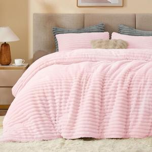 BEDELITE Fleece Queen Comforter Set -Super Soft & Warm Fluffy Cherry Blossom Bedding, Luxury Fuzzy Heavy Bed Set for Winter with 2 Pillow Cases