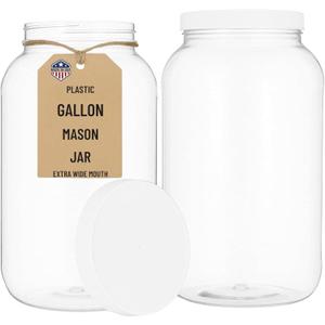 kitchentoolz 1 Gallon Large Plastic Mason Jar with Airtight Lid - Tall Storage & Pantry Container - Made in USA - Pack of 2
