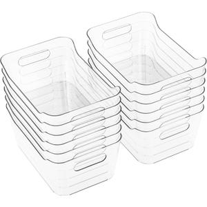 Tiawudi 12 Pack Plastic Storage Bins, Multi-Use Organizer Bins, Pantry Organizer, Clear Storage Containers, Bins for Home & Kitchen