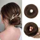 Real Hair Bun Extensions Elastic Ponytail Wrap No Claw Clip Design Curly Bun Hairpieces for Women Updos Small Messy Buns Long Lasting Stretch Band (16g, s02 Dark Brown)