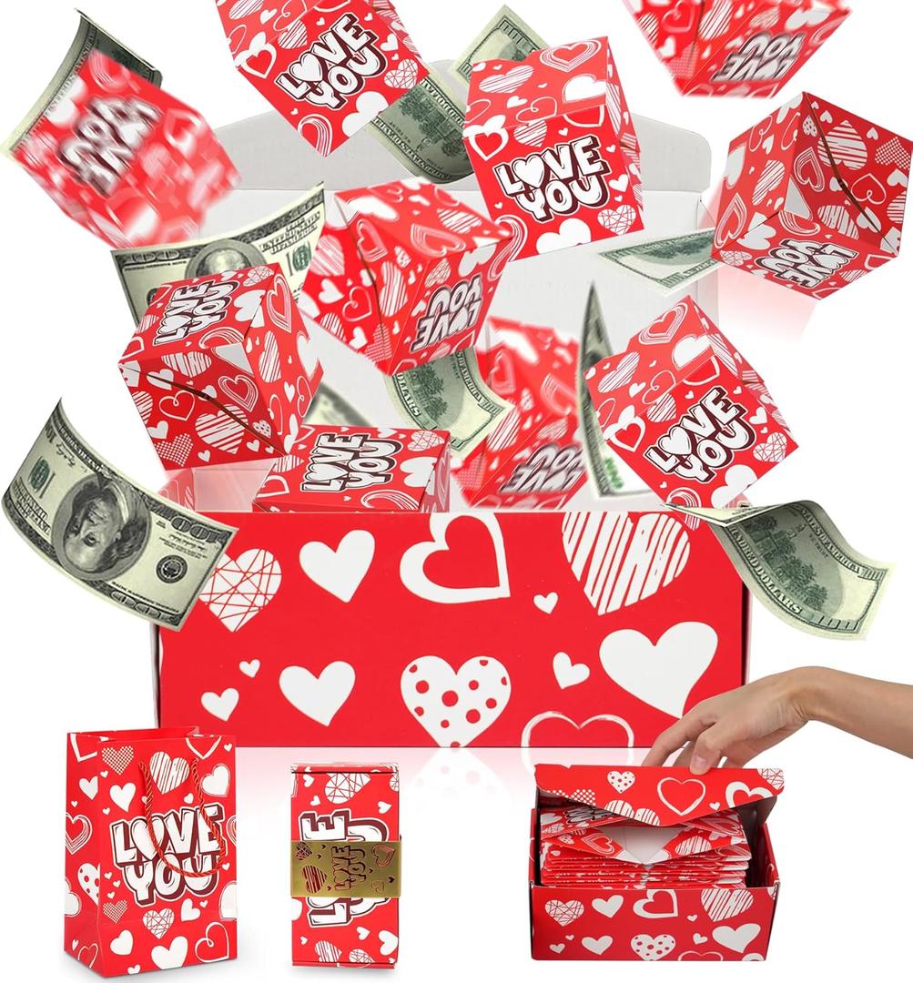 NefosLeuki Surprise Gift Box Explosion for Money,Valentines Pop-Up Explosion Gifts Box,Folding Bounce Box for Valentine's Day,Birthday,Anniversary(Red-20 Bounces)