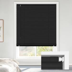 LazBlinds No Tools No Drill Cordless 1" Vinyl Mini Blinds, 100% Blackout Blinds for Indoor Windows, Room Darkening Privacy Window Blinds and Shades for Interior, 30 1/2" W x 64" H, Black