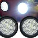 auovo 4" Round LED Back up Reverse Fog Light with Clear Lens&Rubber Grommet Waterproof 12/24V Taillight/Side Maker Light for Truck Trailer RV UTV Bus etc. (White, Pack of 2)