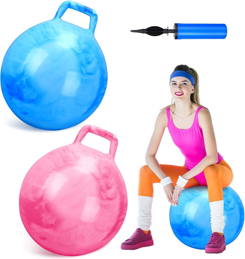 Poen 2 Pcs 29 Inch Hopper Bouncing Ball with Handle Jumping Bouncy Space Hopping Ball with Air Pump for Exercise(Pink, Blue)