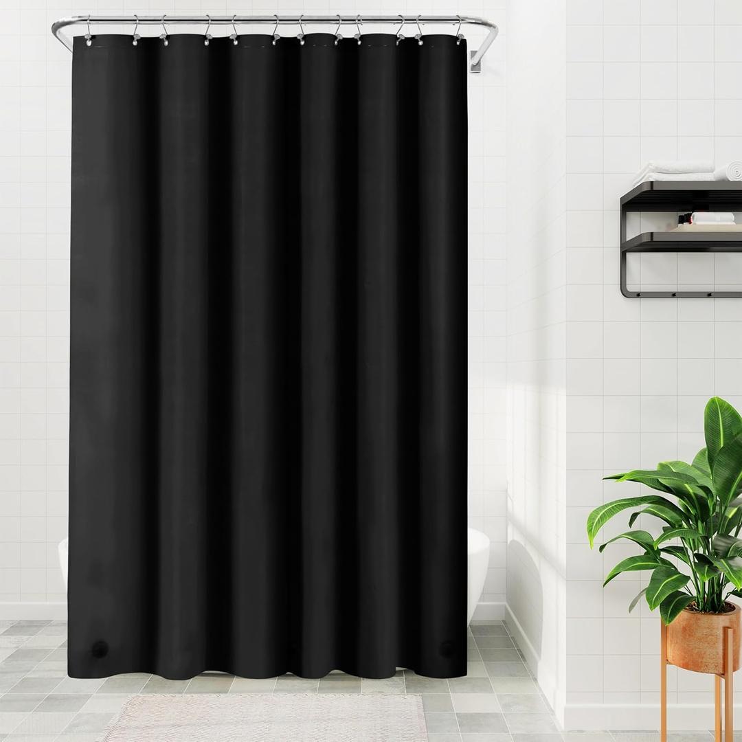 Barossa Design Extra Long Black Shower Curtain Liner with 3 Magnets - 72" x 84" XL, Waterproof PEVA Lightweight Shower Liner for Bathroom, PVC Free, Metal Grommets - Black, 72x84