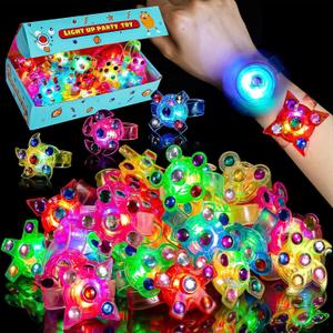 24 Pack LED Light Up Fidget Spinner Bracelets Party Favors For Kids 4-8 8-12, Goodie Bags Stuffers, Birthday Return Gifts, Classroom Treasure Box Toys, Carnival Prizes