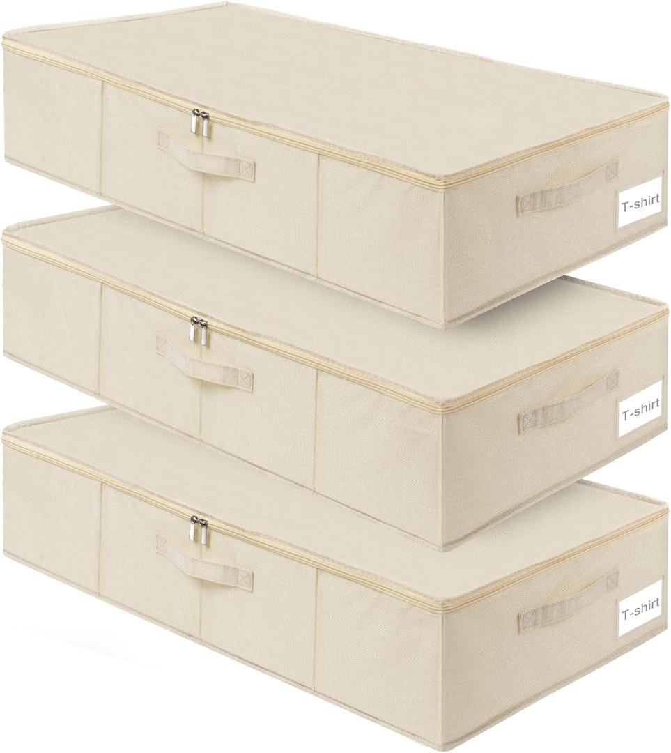 punemi Underbed wedding dress storage box, 2 Pack Clothing Storage Bags W/Upgraded Handles, Large Capacity Underbed Shoe Container Organizer for Blanket, Pillows, Comforters & Quilts, Beige